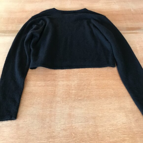 Reference Point Cropped Sweater Women L Black Lamb's Wool Angora Floral Cut Out - Picture 2 of 11